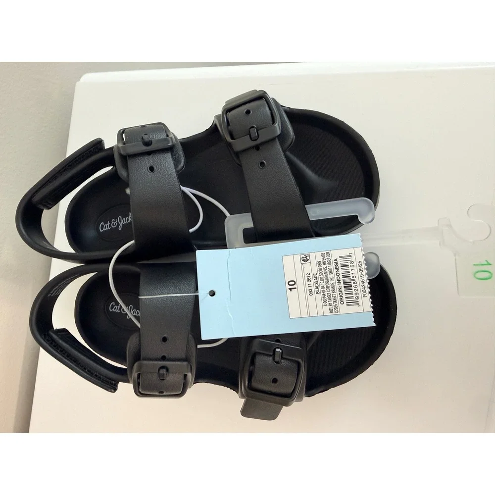 Cat & Jack Orion Sandals Toddler Boys 10 Black Double Strap NWT